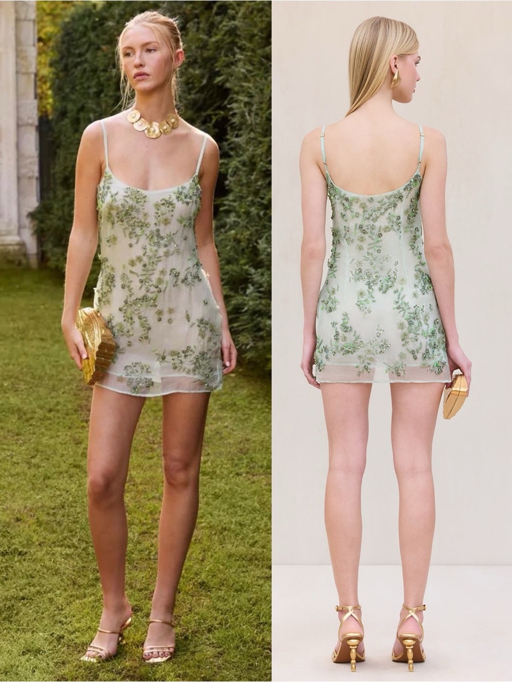Cult Gaia Danai Embroidered Mini Slip Dress Maia Green NEW with tags